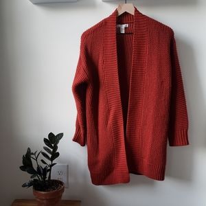 Burnt red chunky knit long cardigan